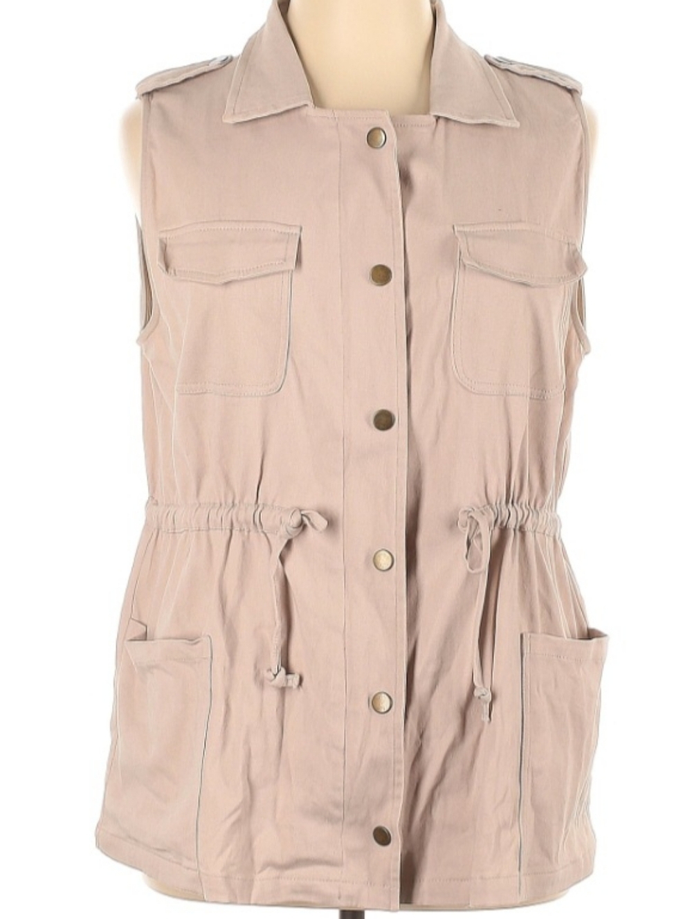 Allegra K Sleeveless Denim Utility Vest in Taupe Beige Size XL EUC